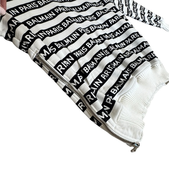 BALMAIN Black & White Logo Hoodie with side zippers 100% Authentic Size 36 - Picture 4 of 9